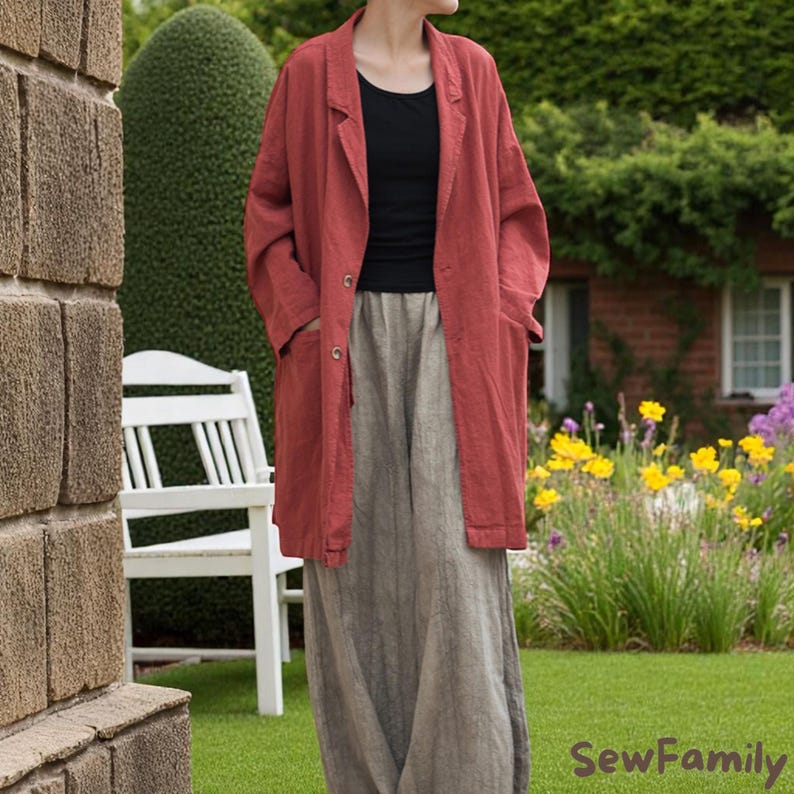 Oversized Spring Linen Jacket: Loose Fit