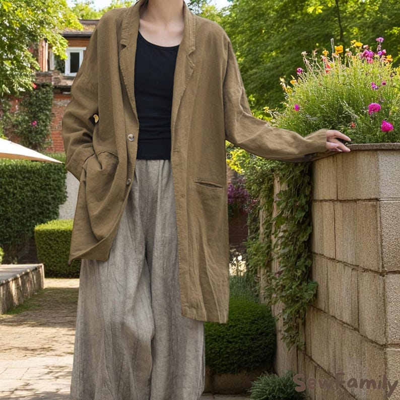 Oversized Spring Linen Jacket: Loose Fit