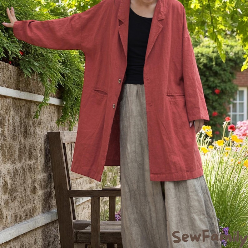 Oversized Spring Linen Jacket: Loose Fit
