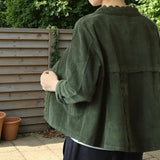 Corduroy Button Up Jacket – Cardigan for Autumn Winter Layering with Lace Trim and Pockets