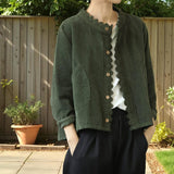 Corduroy Button Up Jacket – Cardigan for Autumn Winter Layering with Lace Trim and Pockets